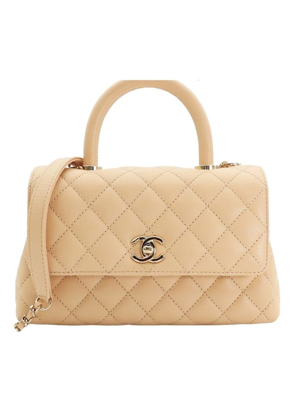 Chanel Coco Handle XS Cream Beige Gold Caviar Leather 24 Quilted 2-Way